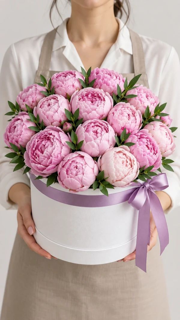 Голландские пионы в коробке Just for You «Изумрудная Встреча»